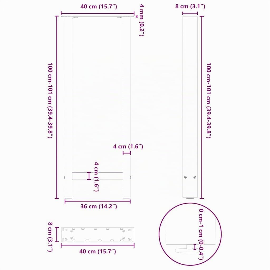 vidaXL Patas para Mesa de Bar Blancas (2 Unidades, 40 x 100-101 cm, Acero)