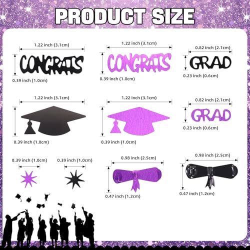 Image of Purple and Black Graduation Confetti 2026, 1000 Pcs Class of 2026 Table Centerpiece Grad Confetti for 2026 Graduation Party Decorations Supplies