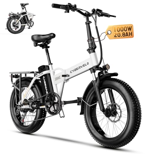 Image of Cybervelo 750W Folding Electric Bike, 48V 20.8AH /50AH Large Removable Battery E-Bike, 80 Miles Max Range, 20 inch Fat Tire Electric Bike for Adults, Adult Electric Bicycles for Commute