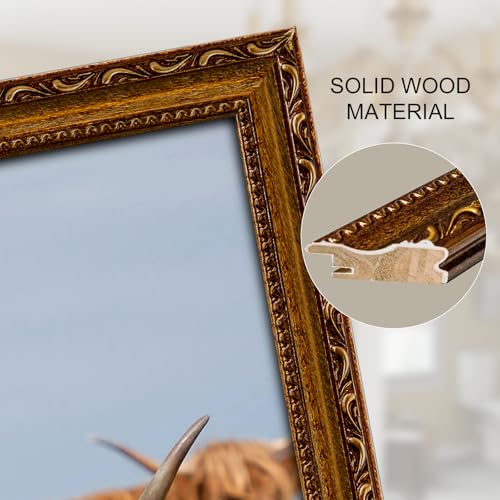 Image of 16x20 Frames with Mat Wood 16 x 20 Picture Frame for Wall | Real Glass, Matted 11x14 or 16 x 20 Photos, Easy Photo Changes, Wall Hanging