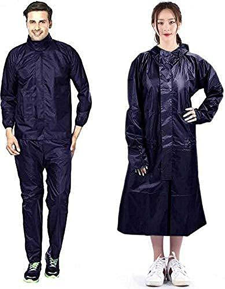Men's & Women's Combo Pack of 02 Raincoat/Rainwear/Rainsuit/barsaati with Hoods and Side Pocket 100% Waterproof rain Suit (Navy Blue)