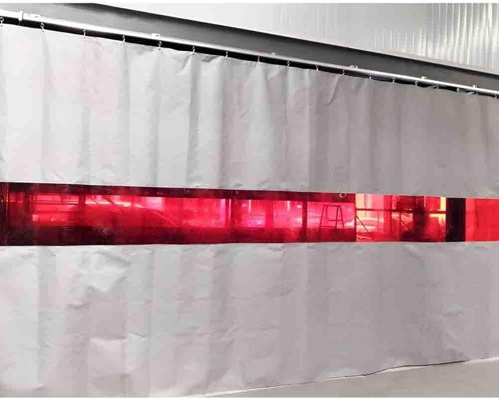 JvFbjLF Industrial Welding Curtain With Red View Window - Flame Retardant Workspace Divider For Warehouses & Shops(5X3 M/16.4x9.8 ft)