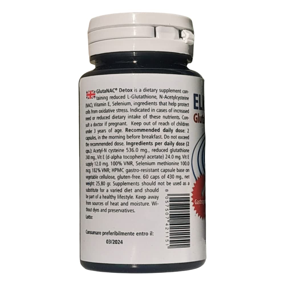 SCEN Elkopur GlutaNAC Detox – L‑Glutatione Ridotto + NAC + Vitamina E + Selenio – Capsule Gastroresistenti – Made in Italy – Confezione da 2