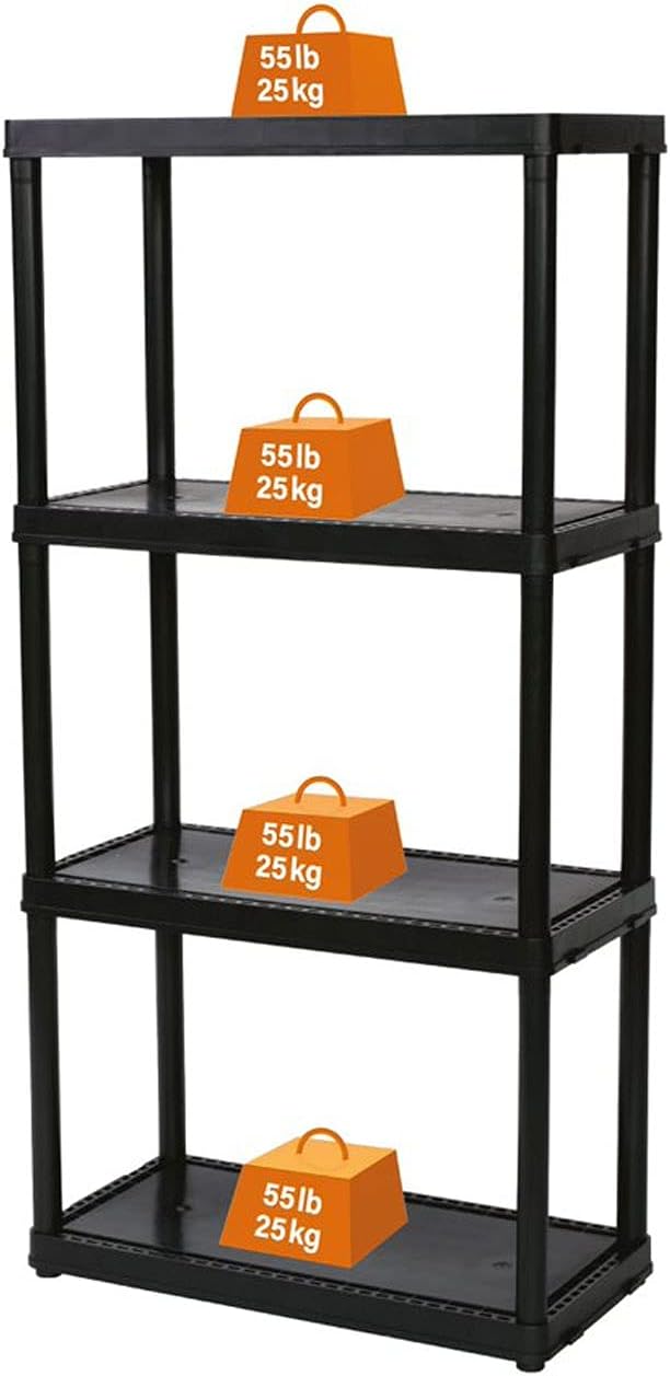 Gracious Living 48 Inch 4 Shelf Heavy Duty Light Weight Garage or Indoor Storage Unit Holds Up to 220 Pounds with Easy Assembly (2 Pack), Black : Home & Kitchen