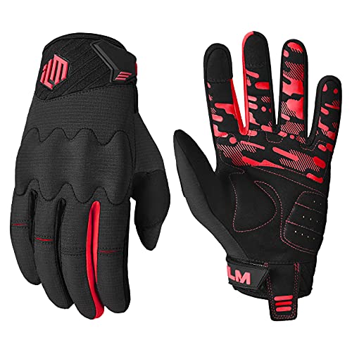 ILM Adult Motorcycle Dirt Bike Motocross ATV MTB Mountain Bike Gloves Full Finger Summer Breathable Touch Screen Glove for Bicycle Cycling BMX Sports Outdoor (Red Adult-L)
