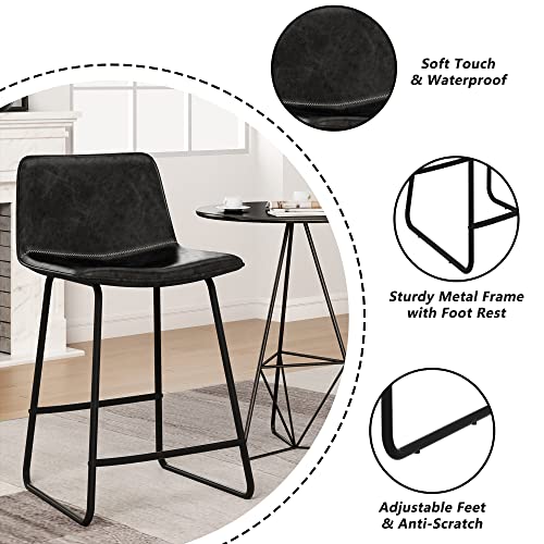 AWQM-Bar-Stools-Set-of-2Vintage-PU-Leather-Pub-Height-Stools-with-Metal-Leg-and-FootrestKitchen-Island-Counter-StoolsChairsfor-Dining-RoomLoungeKitchenBlack