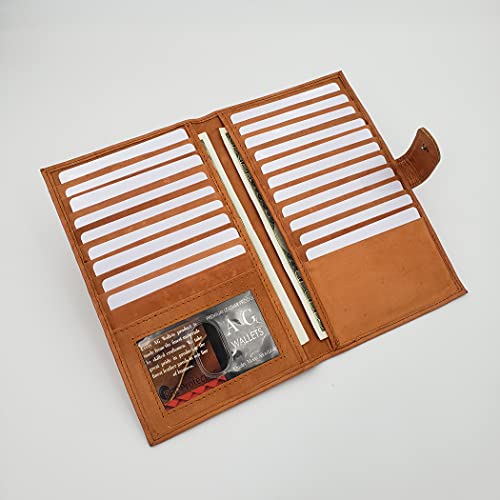 Image of AG Wallets Genuine Leather Mens Long ID 19 Credit Card Security Wallet (RFID TanSnapClose)