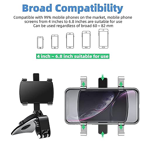 Image of SEVAM Dashboard Phone Mount, Multifunctional Mobile Holder for Car, 360-Degree Rotating Rearview Mirror Holder, Adjustable Spring Clip, Suitable for 4-6.5 Inch Smartphones