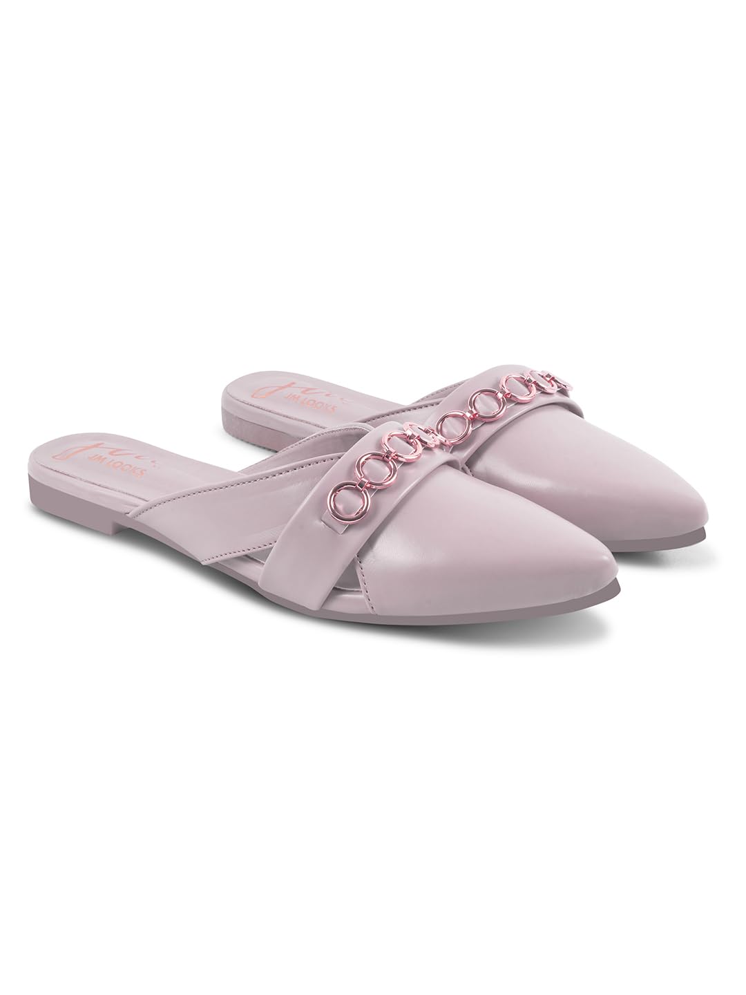 Women's Pointed Toe Mules – Criss-Cross Slip-On Flats with Stylish Metallic Chain Detail for Casual & Office Wear-image-28