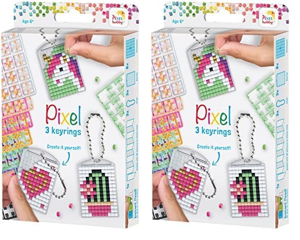 Pracht Creatives Hobby Pixel P20131 Schlüsselanhänger für Kinder zum Selbstgestalten, Motiv Mädchen, kinderleichtes Stecksystem, ohne Bügeln u. Kleben, Steinchen aus Biokunststoff (Packung mit 2)