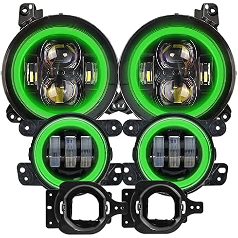 For Wrangler JL Headlights and Fog lights - 9 inch RGB LED Headlight with RGBW Halo and 4 inch RGB Fog Lights for 2018-2023 + Wrangler JL Headlight Sahara Rubicon Gladiator JT Headlight Foglamp Cover