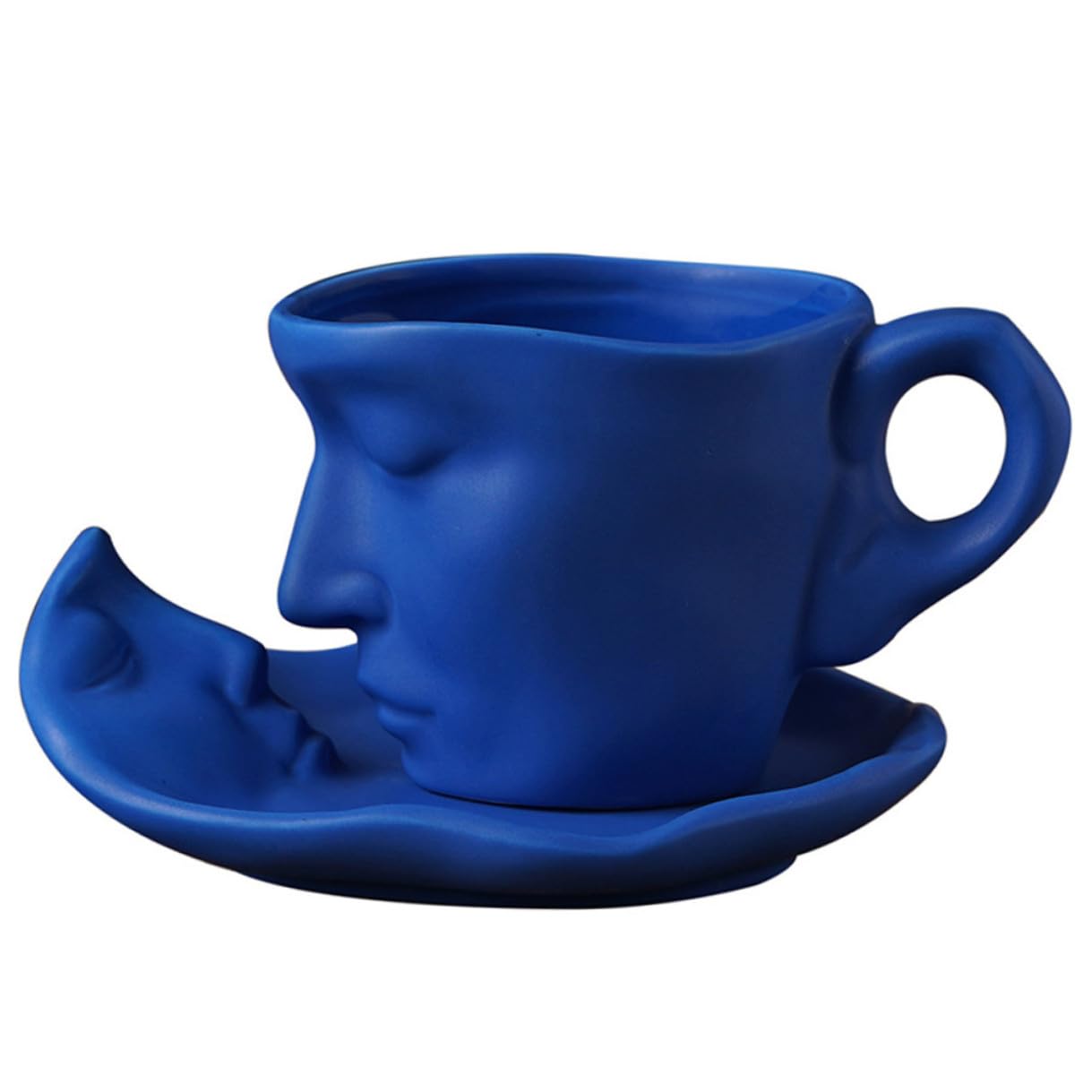 Tasse à café en céramique d'art abstrait bleu macaron avec soucoupe Toyvian