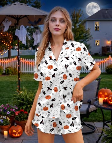 Image of HOTOUCH Womens Satin Pajamas Set Button Down 2 Piece Ruffle Shorts Set | Cute Short Sets, 2 Piece Pjs, Soft Silk Stain, Ruffle Shorts, Lightweight Sleepwear
