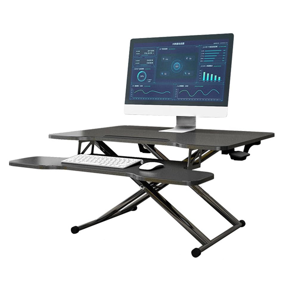 MYUYEE Height Adjustable Standing Desk Converter, Ergonomic Sit Stand Workstations, Tabletop Monitor Stand, With Detachable Keyboard (Black)