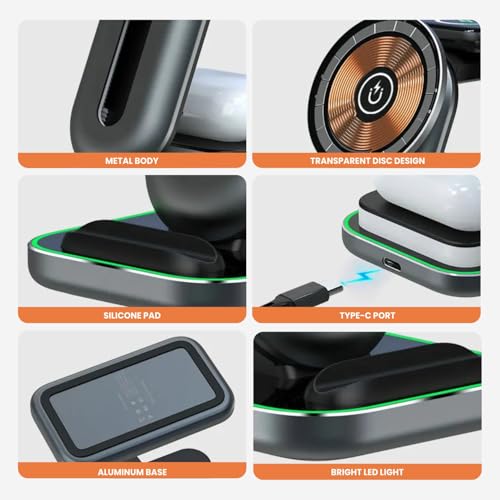 Image of Virtutron 3-in-1 Magnetic Wireless Charger Qi2 | 23W MagSafe Charging Stand | Compatible for iPhone 17 /16 /15 /14 /13 /12 Series, Apple Watch Ultra /SE /10 /9 /8 & AirPods 4 /3 /2 Gen & Pro