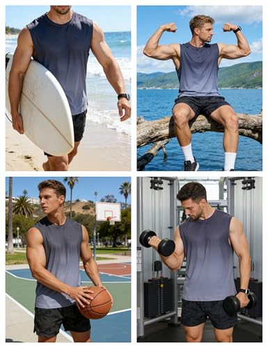 Image of EZRUN Men's Workout Sleeveless Shirts Quick Dry Muscle Swim Shirt Gym Fitness Running Beach Tank Tops