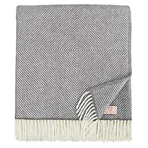 Spencer & Whitney Wolldecke Mit Fischgrätenmuster – 100% Wolle, Queen-Größe (ca. 180x230 Cm), Blau