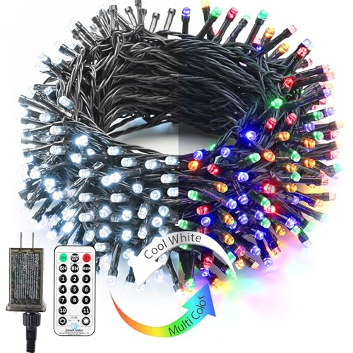 Image of Brizled Color Changing Tree Lights, 115ft 300 LED Christmas String Lights with Remote, 11 Modes Cool White & Multicolor Christmas Lights Connectable Xmas Lights Green Wire for Xmas Home
