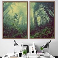 2 Piece Framed Canvas Wall Art Brown Forest Canvas Prints Home Artwork Decoration for Living Room,Bedroom - 16
