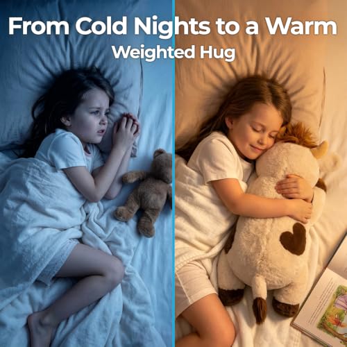 Image of Mewaii Weighted Stuffed Animals for Adults & Kids, 2-5 lbs - 23 inch Heatable Coolable Cow Plush, Microwavable Adjustable Removable Inner Pad, Realistic Hug Comfort Gift (White)