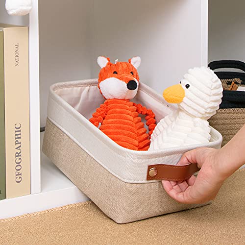 Image of DULLEMELO Small Collapsible Fabric Basket for Organizing, Shelves, Closets, Laundry, Nursery, Decorative Gift Basket (White&Khaki)
