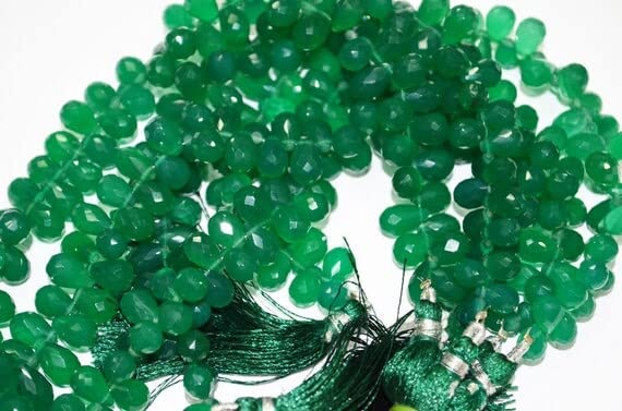 Green onyx drops faceted perle naturelle goutte facettée 8 inch