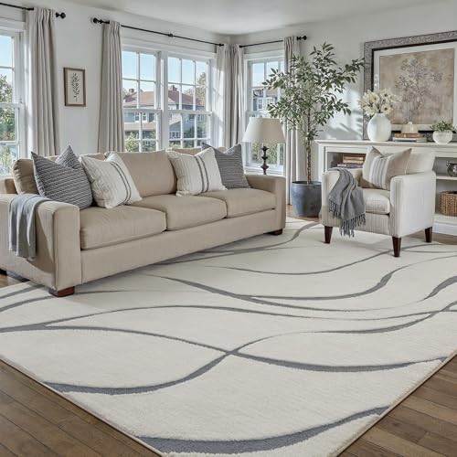 HUGEAR Shag Area Rug 5x7 Grey & Ivory Washable Living
