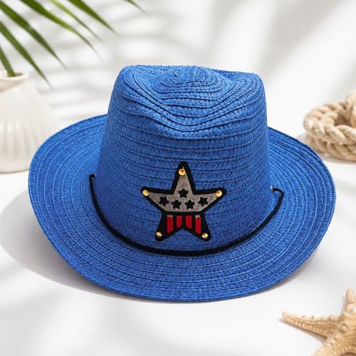 Image of VRITRAZ Kids Straw Hat for Baby Boys & Girls | Printed Summer Sun Hat, Woven Wide Brim Beach Cap, Lightweight Breathable Holiday Travel Picnic Outdoor Fancy Dress Fashion Hat for Children & Toddler
