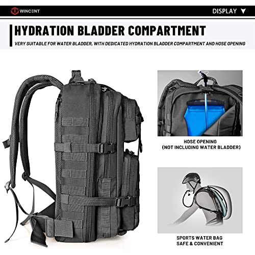Wincent Multi Function Military Tactical Assault Backpack With Double Stitching, Braided Handle, And Laser Cut Mole Webbing For Gear Attachment, Black #TOP2
