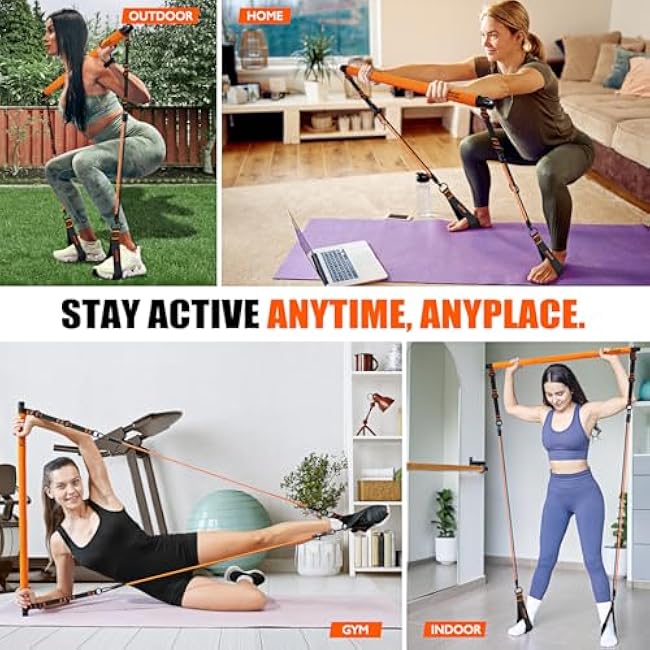 Pilates Bar Kit with Resistance Bands, Pilates Equipment, Multifunctional Pilates Bar for Women & Men, Pilates kit for Hip, Back, Arm, Full-Body Workouts, Home Gym Strength Training Equipment