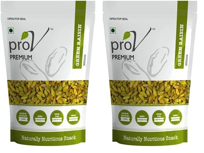 Image of ProV Premium - Green Raisins 250 gm| Dry Fruits-Kishmish| Rich In Iron| Sweet & Tasty| Healthy Nutritous & Delicious (Pack of 2)