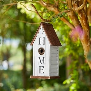 Glitzhome 1475 h distressed bird house solid wood home inspiration decorative pet cottage hanging outdoor garden birdhousewashed white  urban country home decor