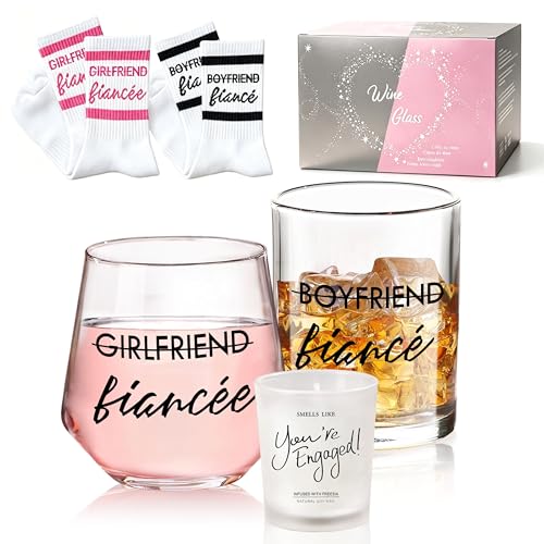 Yalucky Engagement Gifts for Couples Gift for Newly Engaged Couples Fiancee Fiance Gift for Her and Him Whiskey Wine Glasses Bride to Be Fiance Gifts for Women Engagement Party Decorations