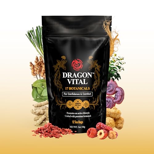 Dragon Vital Herbal Tea with Ginseng & Maca – Natural Energy Support | Caffeine-Free Botanical Blend for Vitality & Active Living | All natural - NON-GMO & No Preservatives |12 Tea Bags | by Robutop