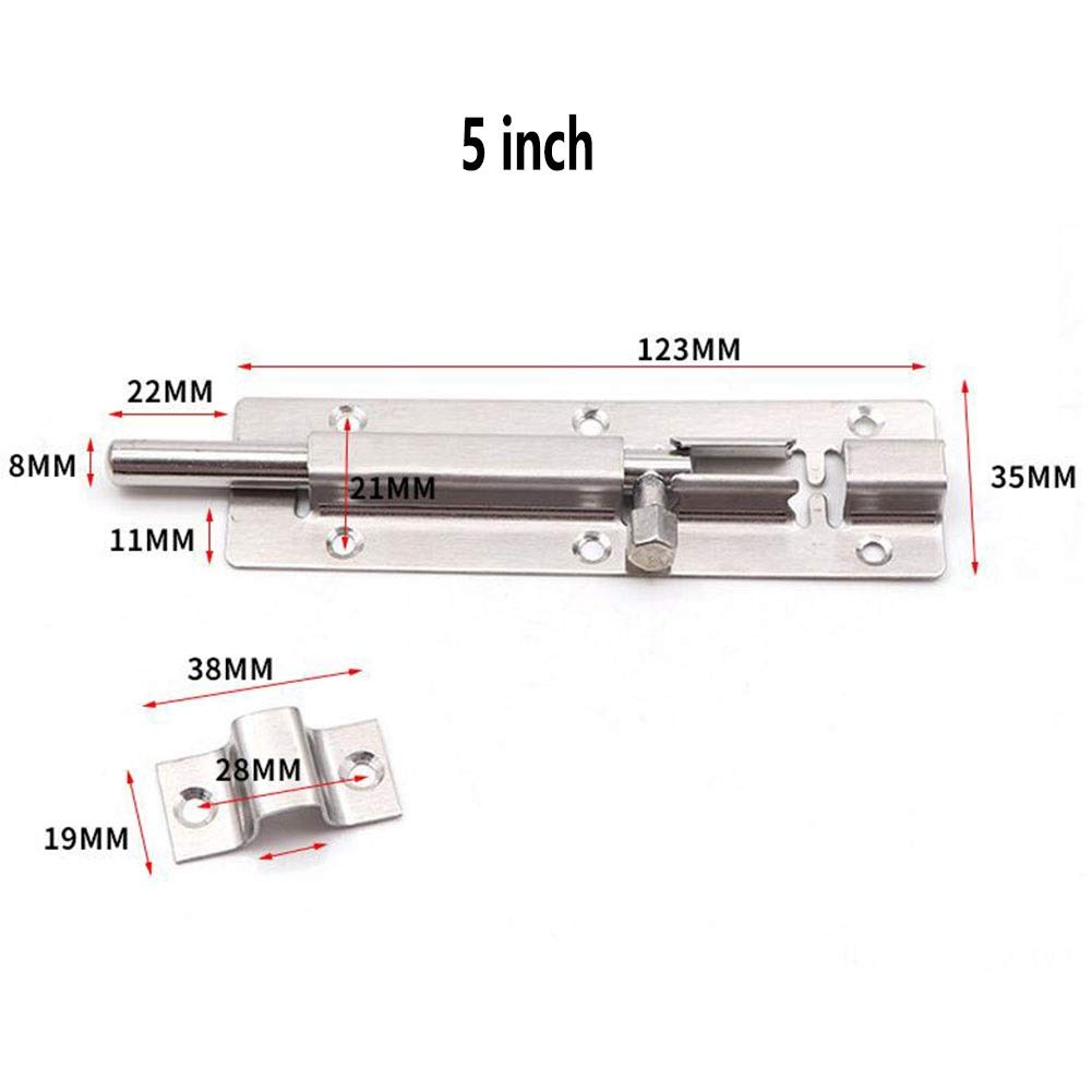 Pestillo para cerradura de puerta, Cerradura de perno puerta corredera for muebles ventana baño, inodoro, 4 pulgadas, 5 y 8(5 inch)