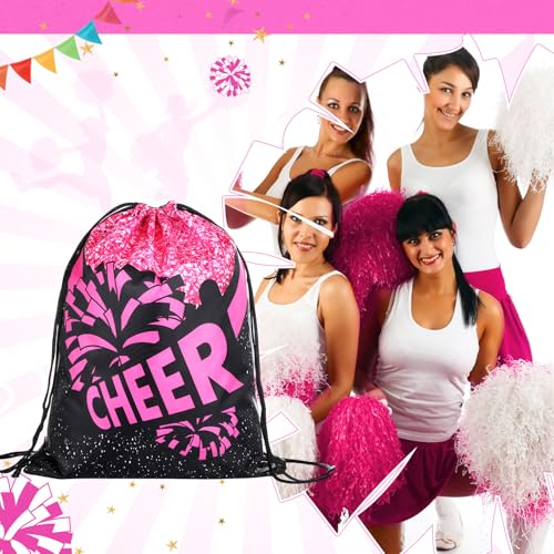 SATINIOR 20 Pcs Cheer Drawstring Backpacks Bulk Cheerleader Bags Hot Pink Cheerleading Gift Bags Cheer Accessories for Cheerleaders3