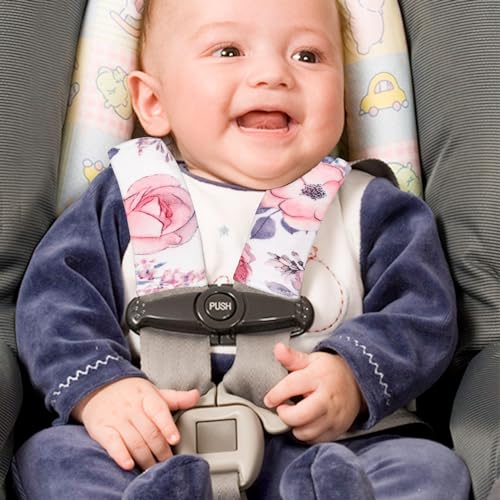 Image of Car Seat Strap Cover for Babies, Soft Car Seat Belt Covers, Mink Car Seat Strap Shoulder Pads Girls, Pink Floral