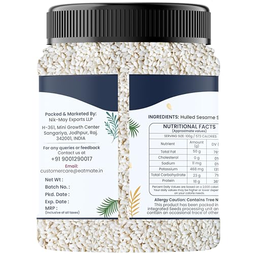 Image of Eatmate Premium White Sesame Seeds 1 Kg| Natural White Til Seeds | Rich in Nutrients & Protein | Fresh Indian Till for Cooking, Baking, Roasting & Healthy Snacking