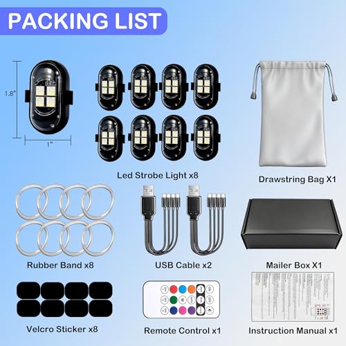 Image of Wireless LED Lights for Car 8 Pack Remote Strobe Warning Waterproof