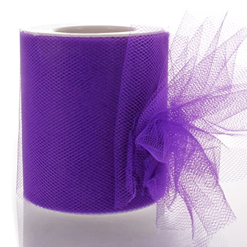 Image of 3 inch Premium Tulle Fabric Roll for Crafts, Wedding, Party Decorations, Gifts - Purple 25 Yard Spool
