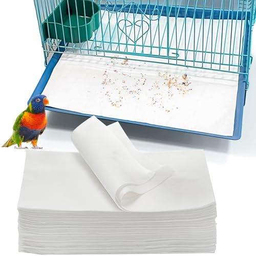 Okllen 200 Pcs Bird Cage Liners 11x20 Inch Disposable Cage Paper Liners Pad Absorbent Non-Woven Tray Liners for Parrot Parakeet Finch Canary Pet Bird White