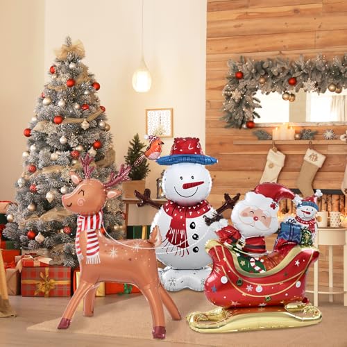 Image of Merry Christmas Party Decorations : Christmas Party Supplies with Santa Claus, Snowman, & Christmas Tree Balloons for Festive Holiday Celebrations