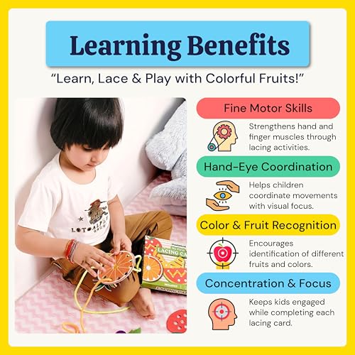 Image of WONDRBOX Montessori Lacing Cards Educational Toy for Kids | Ages 2-4 Years, Set of 3, 22 Cards & 6 Laces, Occupational Therapy, Autism Support
