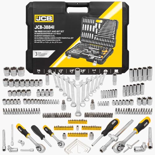 Image of JCB 216 Piece Automotive Socket and Bit Set, Chrome Vanadium Steel | 3 Year Warranty