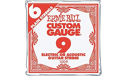 Ernie Ball Nickel Plain Single Guitar String .009 6-Pack, Silver, Single Pack