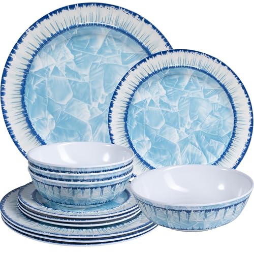 50% Off ZAROCRUS Melamine Dinnerware Set, 12-Piece Light Blue
