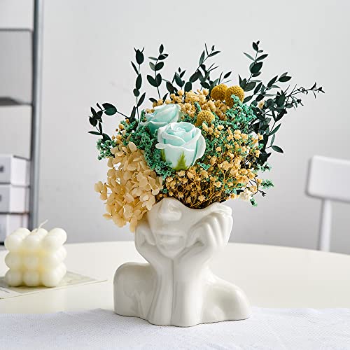 Modern White Ceramic Face Vase for Home Décor, 5.3 W x 4.7 H