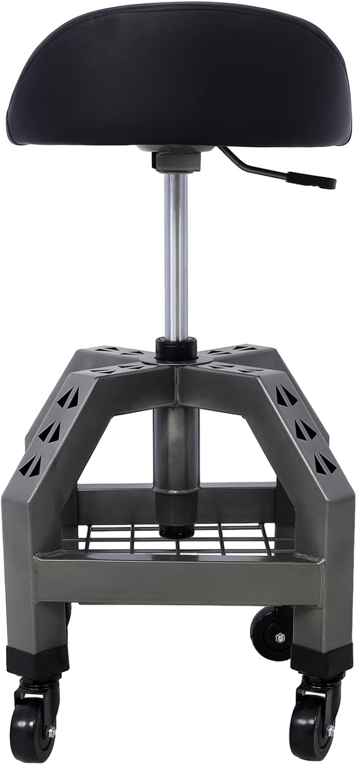 Shop Stools with Wheels 360° Swivel Rolling Shop Stool Adjustable Height Mechanic Stool 300 LBS Capacity Garage Stool on Wheels Heavy-Duty Workshop Stool Pneumatic Mechanic Chair (Gray)