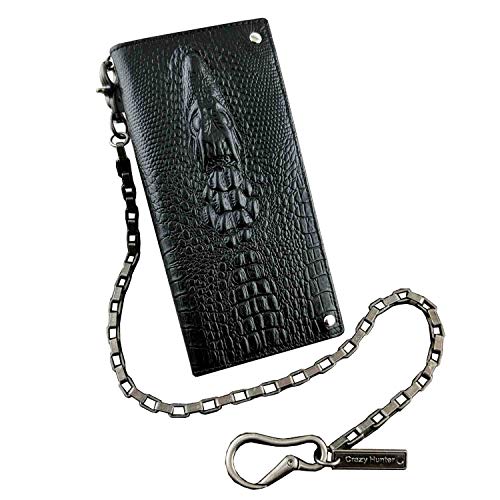 Biker Rock Aligator Head Mens Card Money Leahter Wallet With anti Theft Key Chain