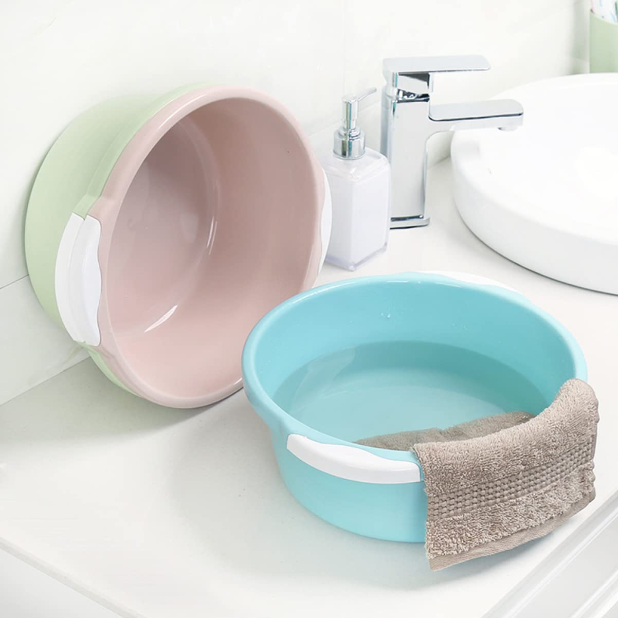 STOBAZA 2pcs Round Foot Basin Plastic Wash Basin Sink for Bathroom and Kitchen